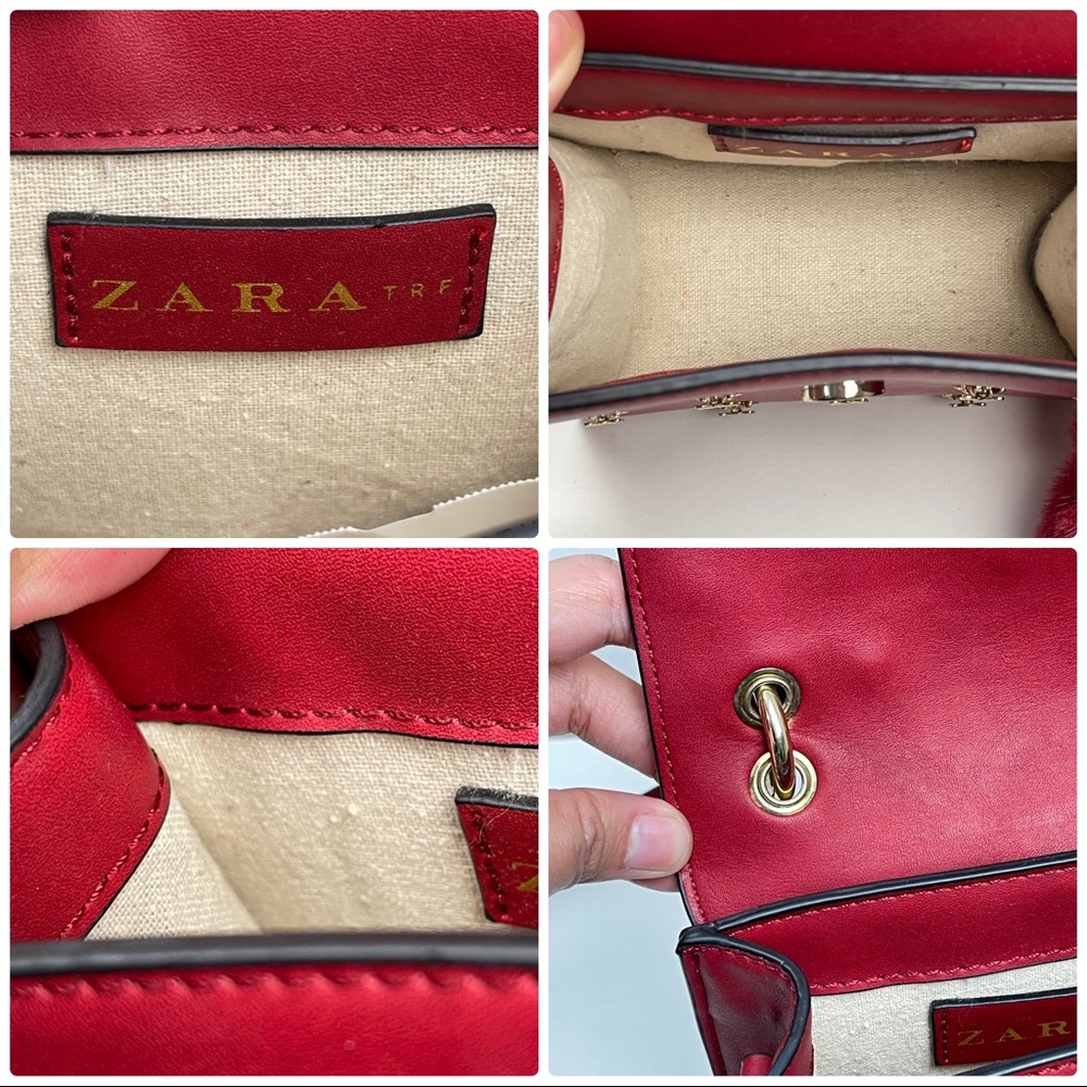 Zara Red Crossbody Bag with Gold Bee Studs and Pom Pom - Picture 11 of 12